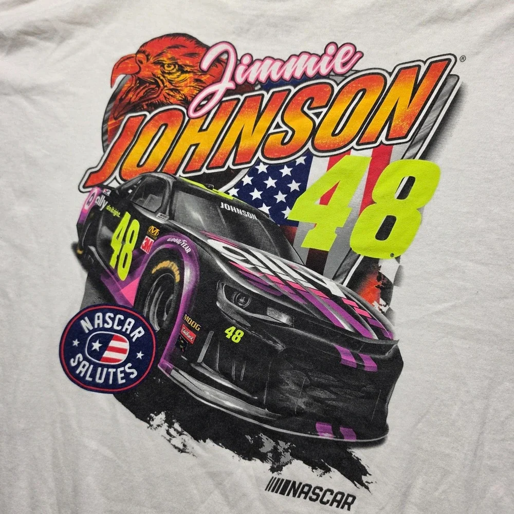 Vintage Style Jimmie Johnson 48 NASCAR Salutes Patriotic T Shirt Mens 2XL USA